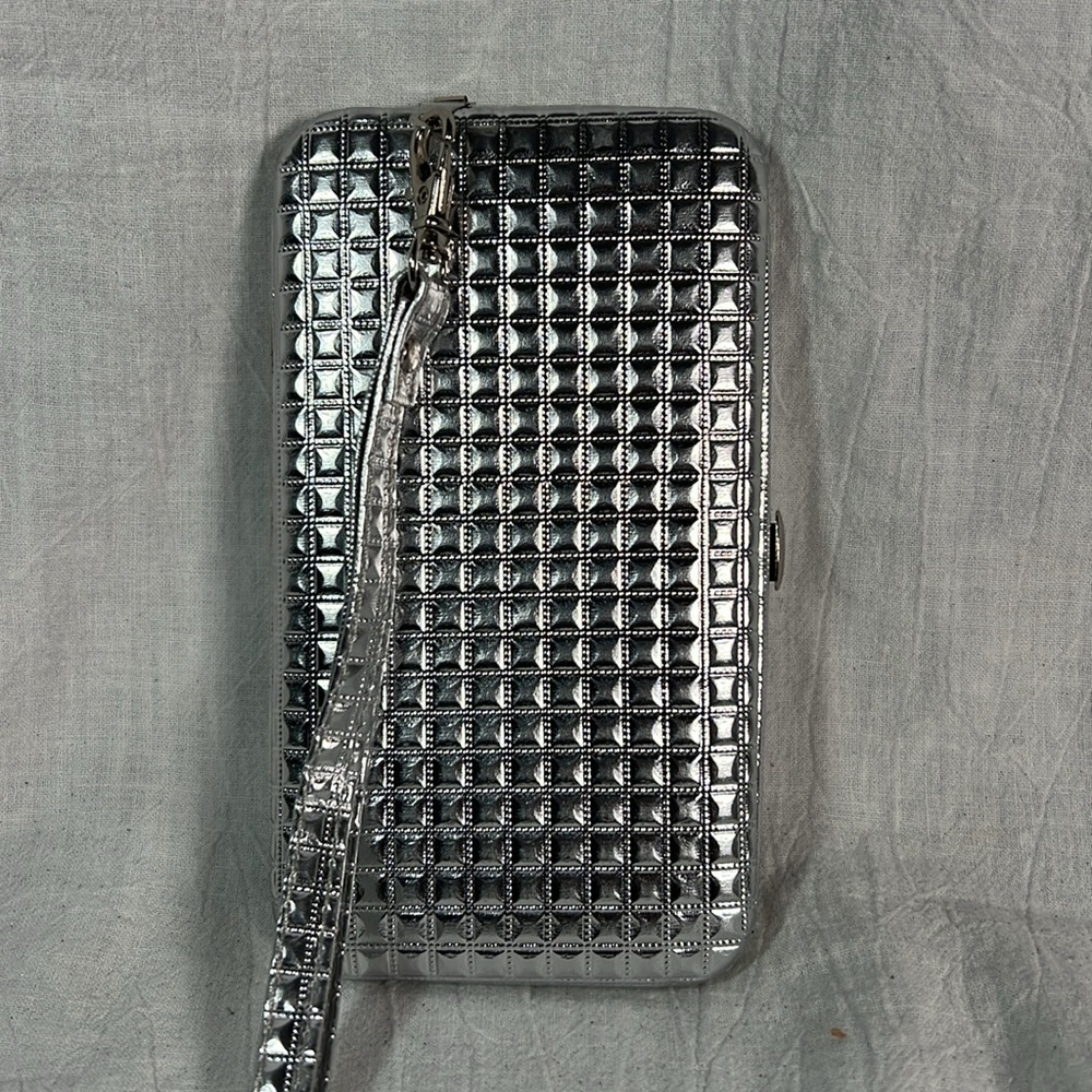 Foil Silver Square Embossed Design Phone Case with Snap Closure